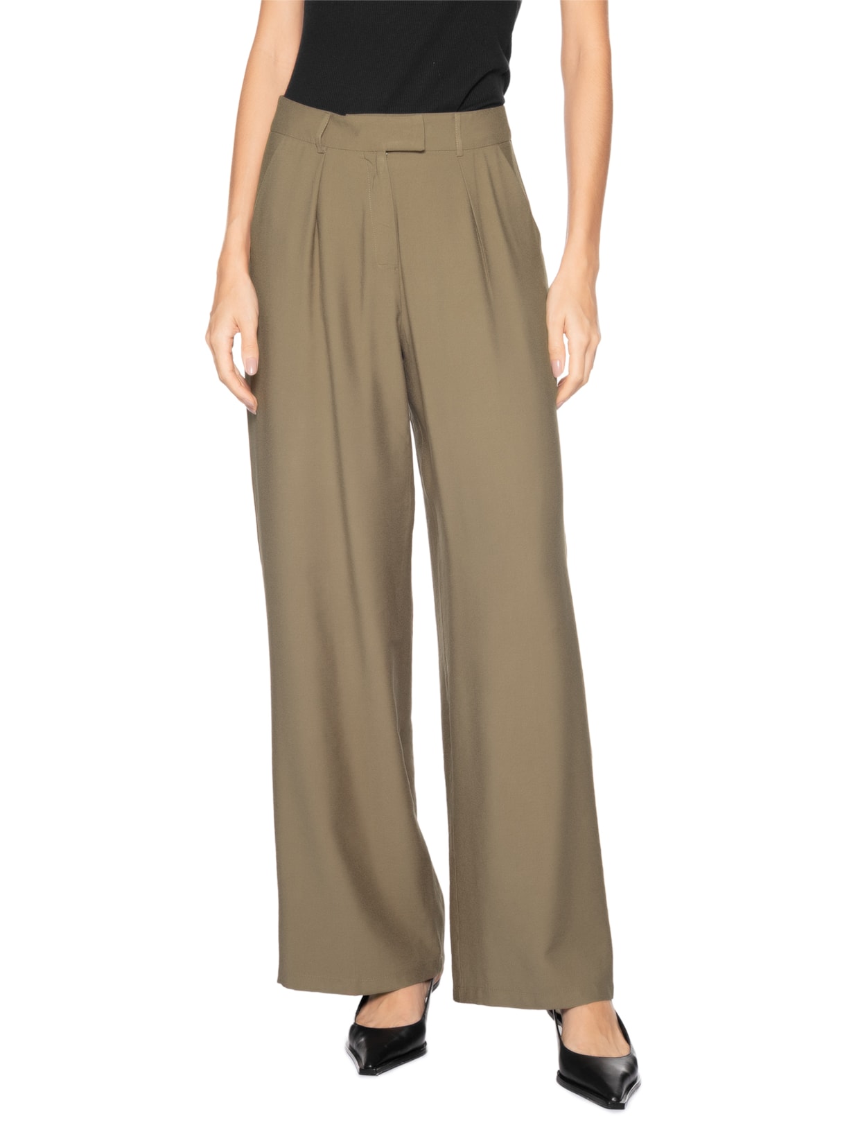 Calça Feminina Reta Em Alfaiataria Marrom '2Essential