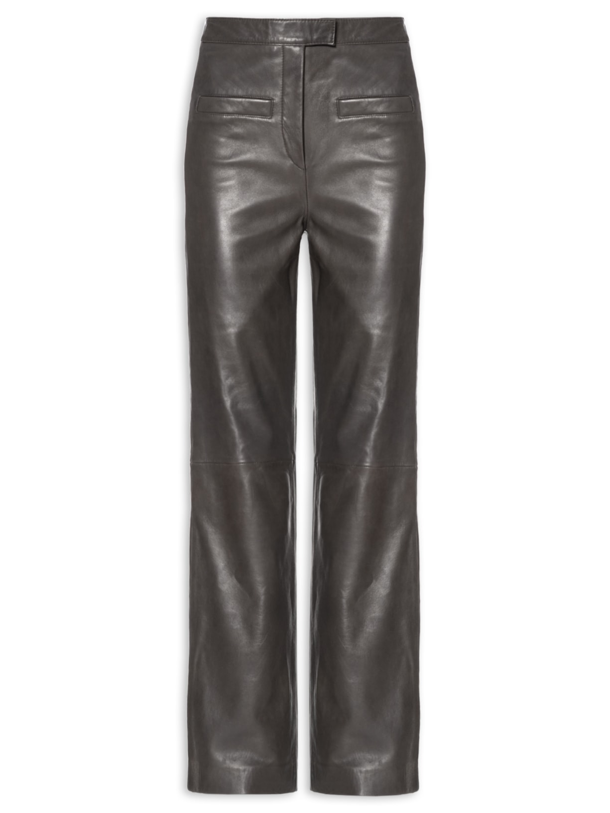 Calça Feminina Reta Em Couro - Cinza