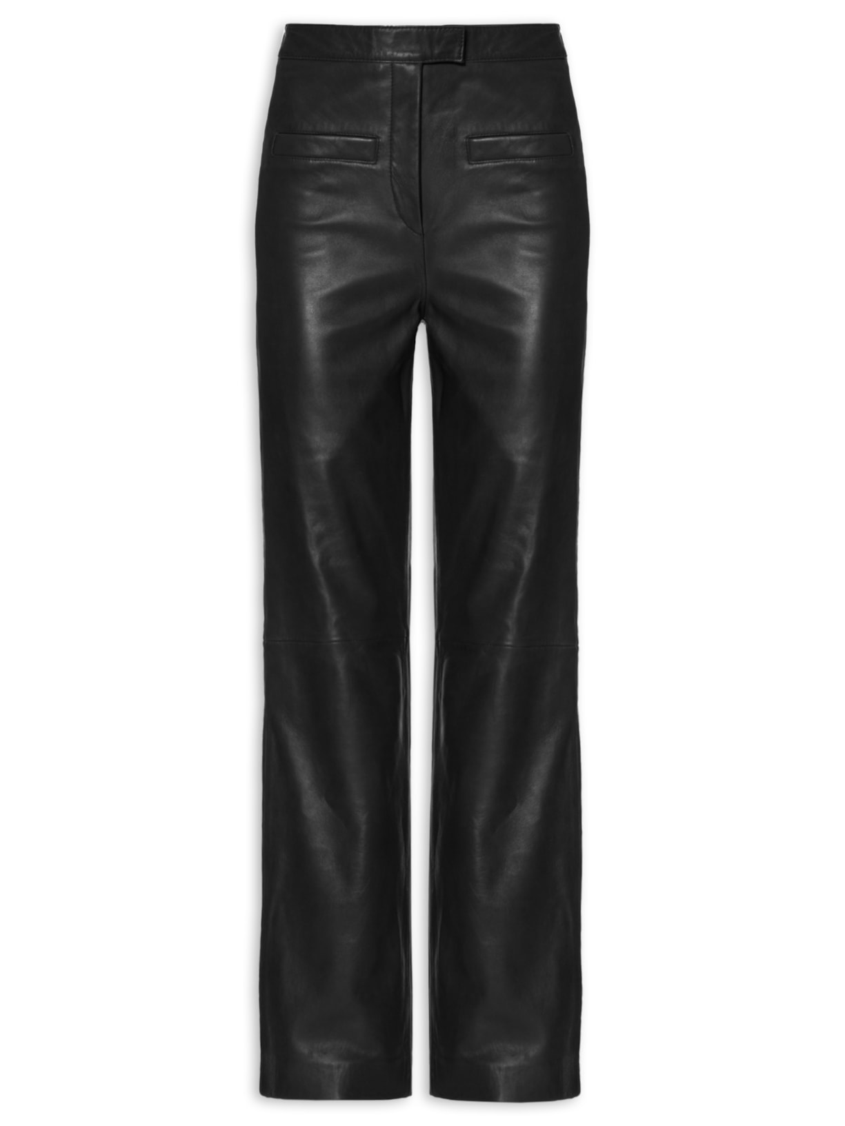 Calça Feminina Reta Em Couro - Preto