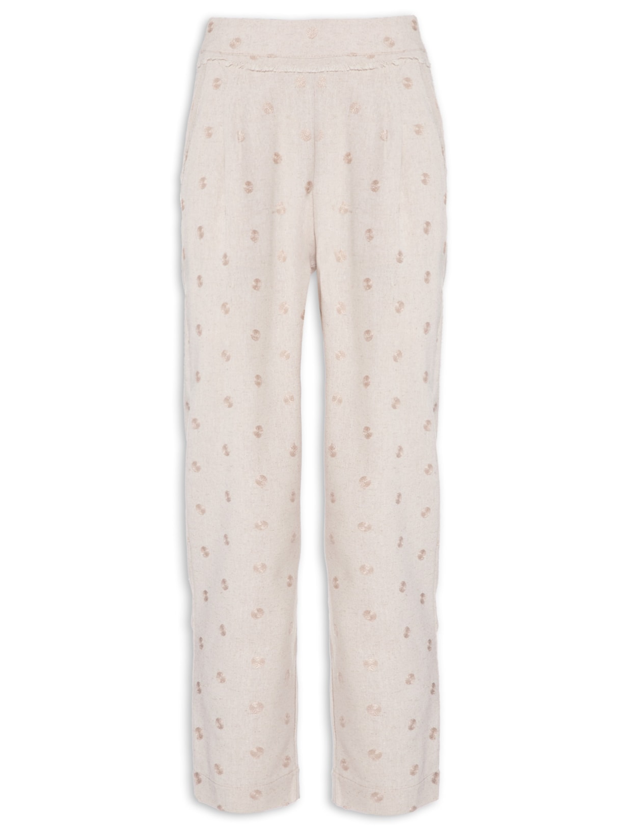 Calça Feminina Reta Em Linho Misto Bordado Bege '2Essential