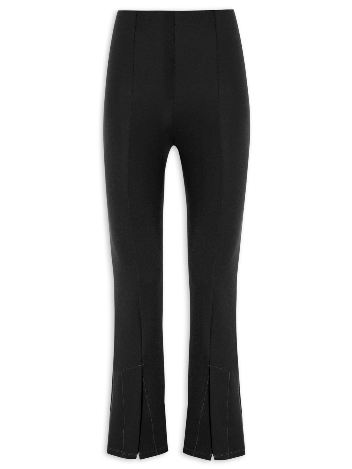 Calça Feminina Reta Em Malha Cintura Alta - Preto