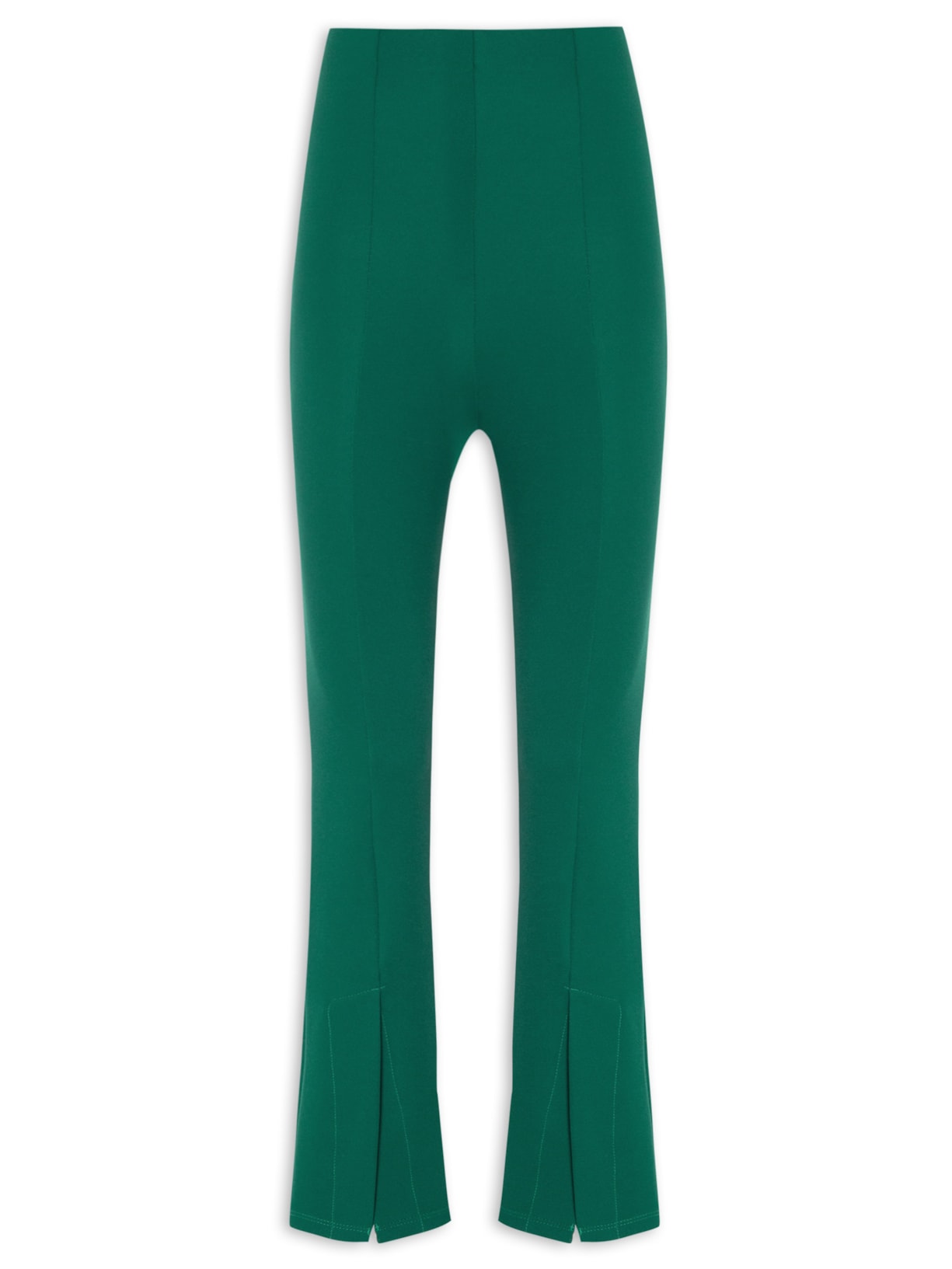 Calça Feminina Reta Em Malha Cintura Alta - Verde