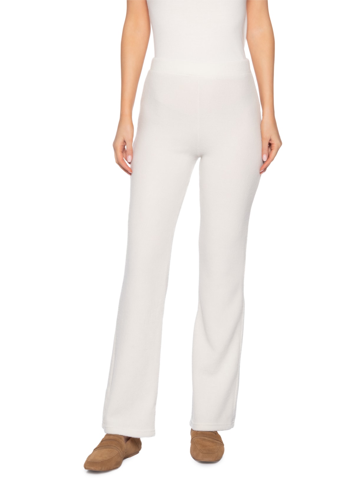 Calça Feminina Reta em Malha Off White Basiq