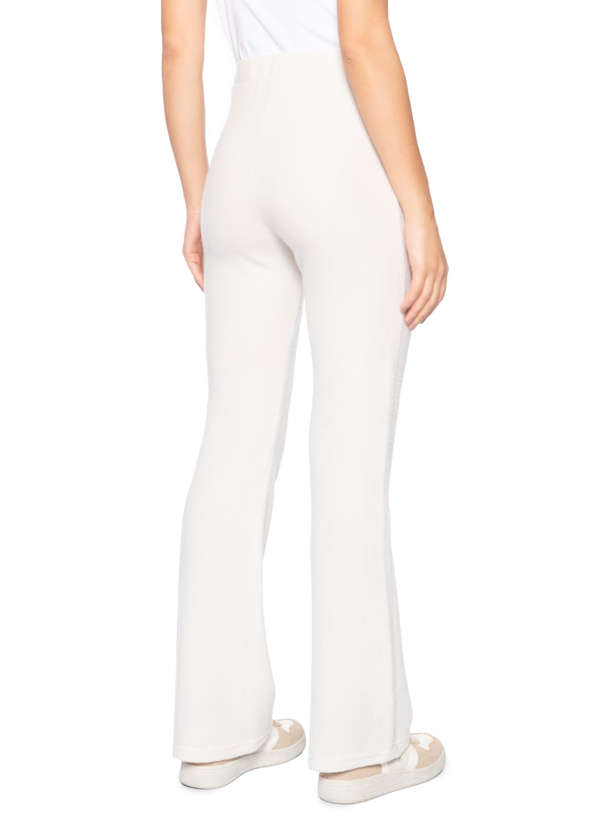 Calça Feminina Reta em Malha Off White Basiq