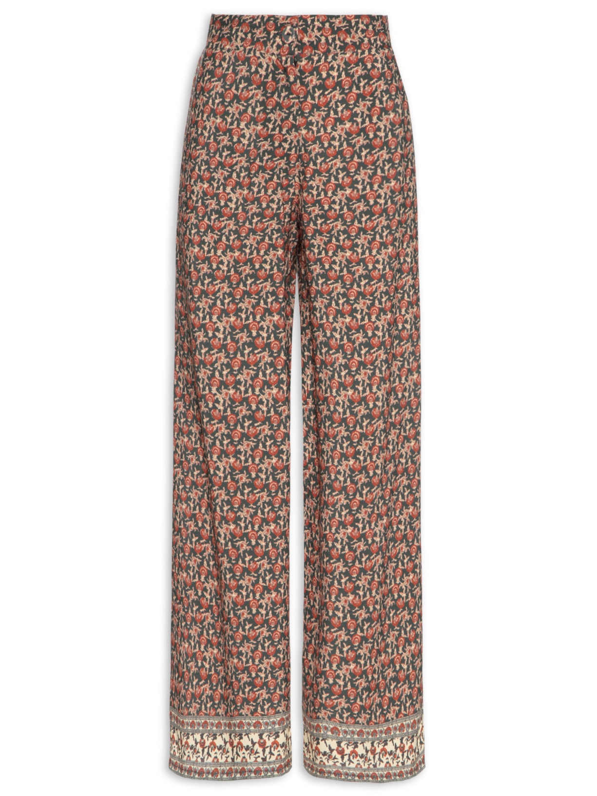 Calça Feminina Reta Estampa Bourbon - Vermelho