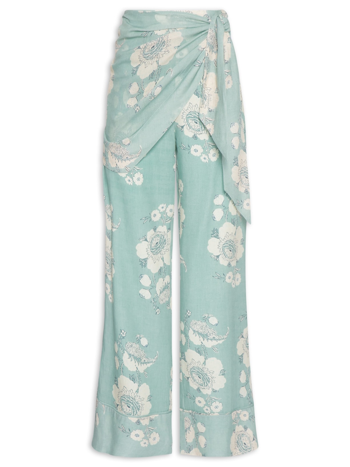 Calça Feminina Reta Estampa Fleur B Azul Maria Filó