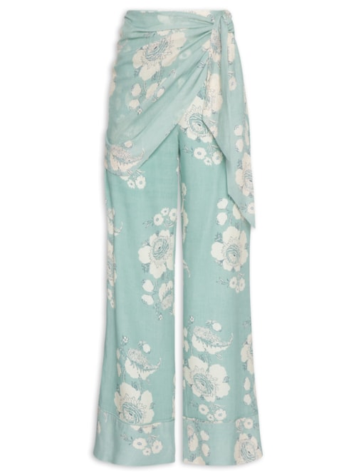 Calça Feminina Reta Estampa Fleur B - Azul