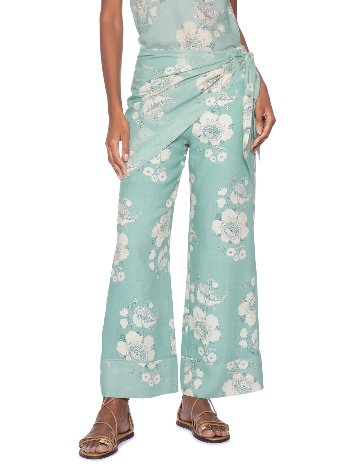 Calça Feminina Reta Estampa Fleur B Azul Maria Filó