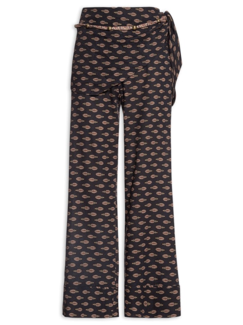 Calça Feminina Reta Estampa Jasmim – Preto