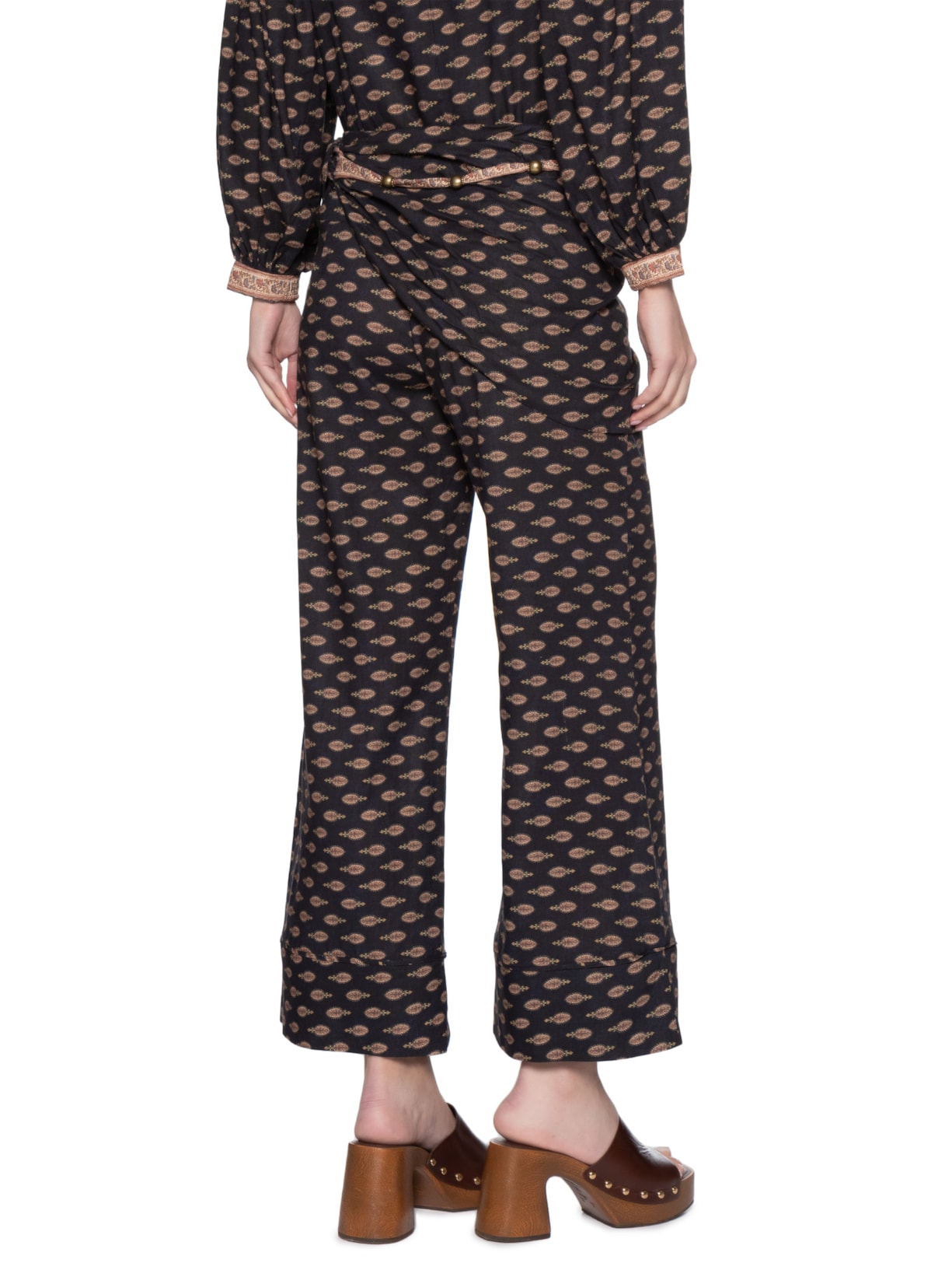 Calça Feminina Reta Estampa Jasmim Preto Maria Filó