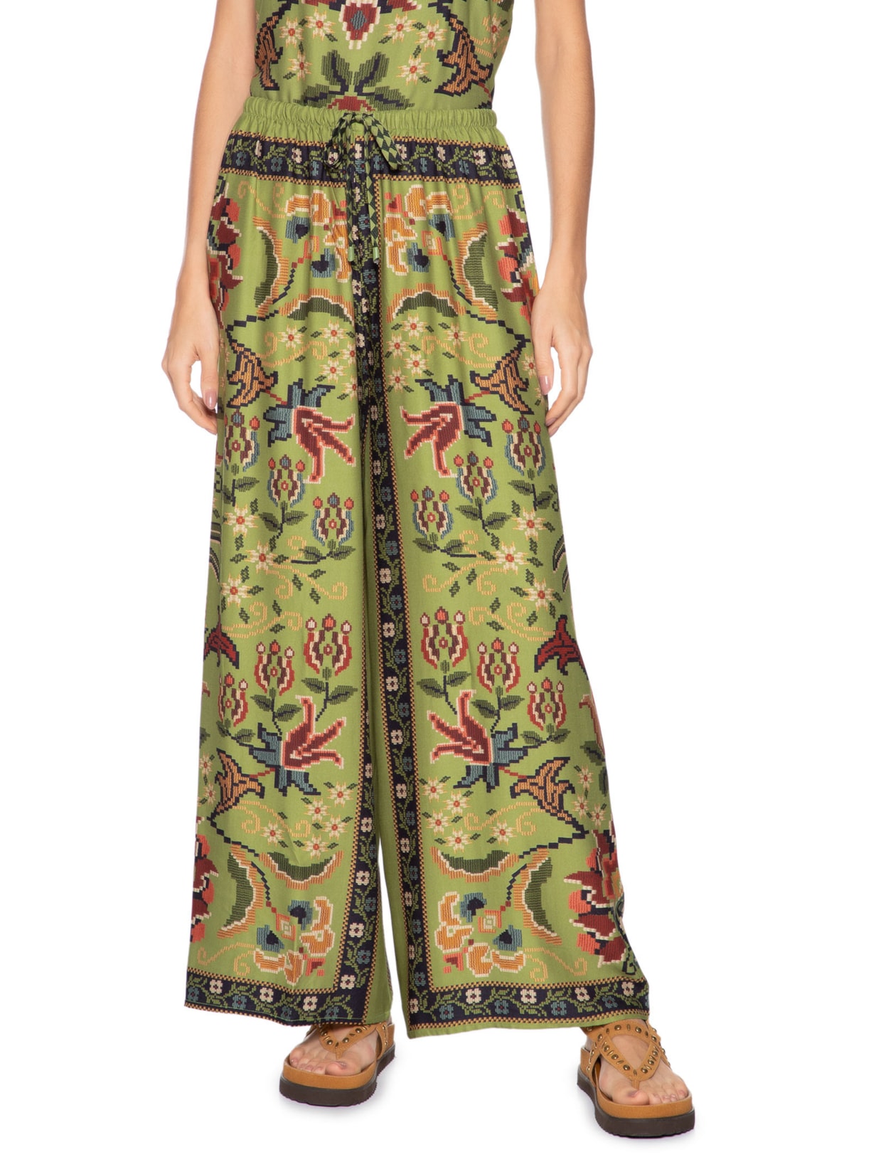 Calça Feminina Reta Flor de Jardim Verde Farm