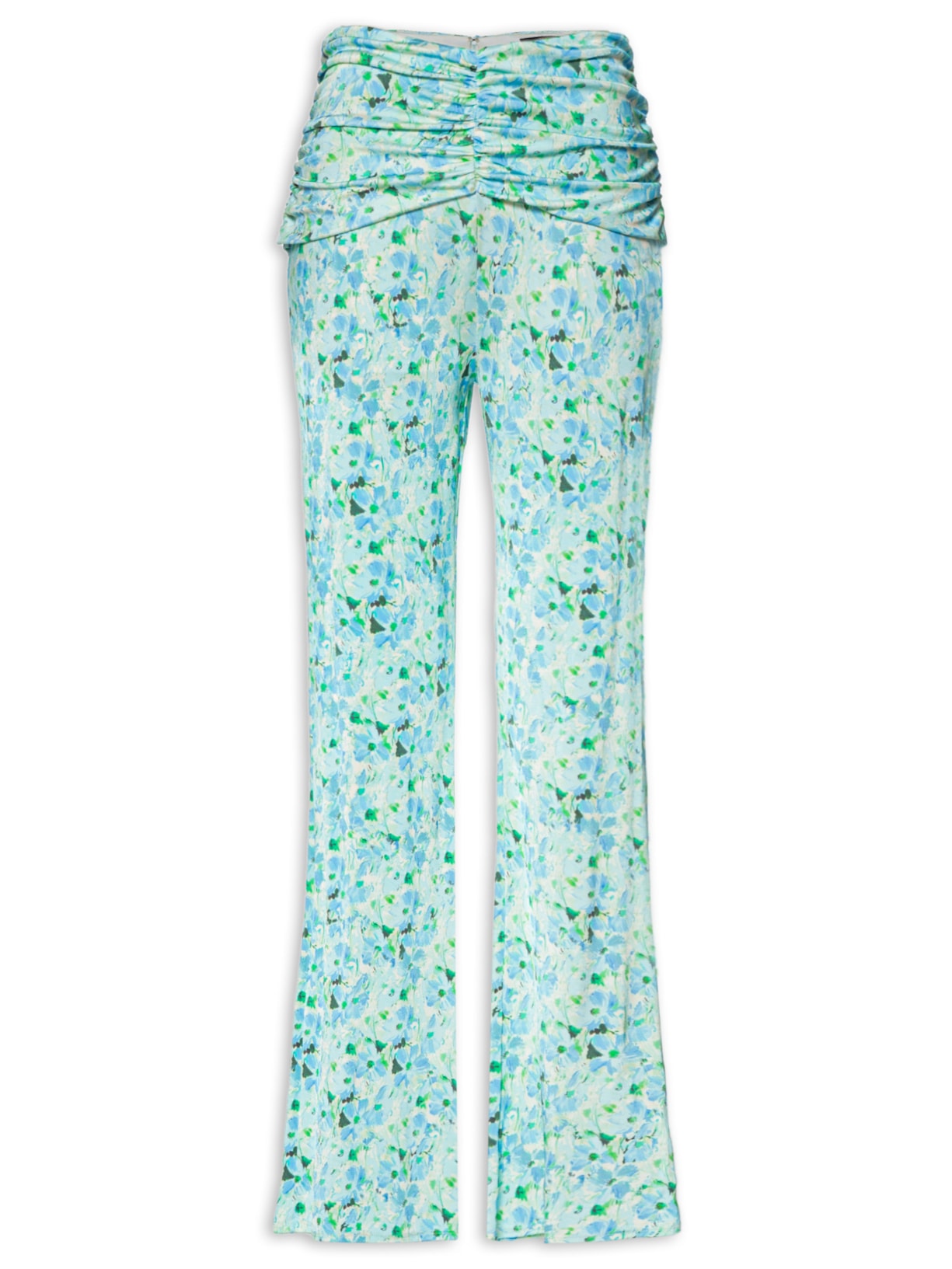 Calça Feminina Reta Floral Cura Aquarius Com Cós - Azul