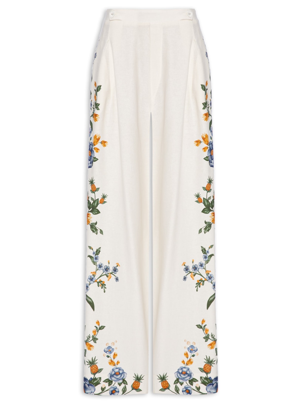 Calça Feminina Reta Floral Penelope - Branco