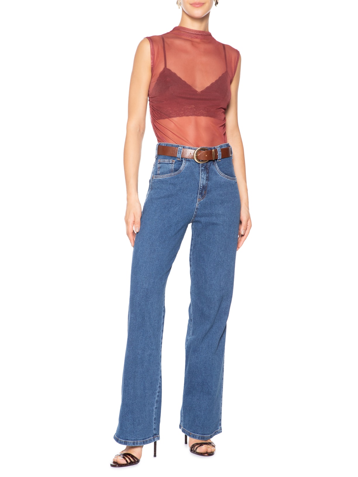 Calça Feminina Reta Jeans Azul Market 33