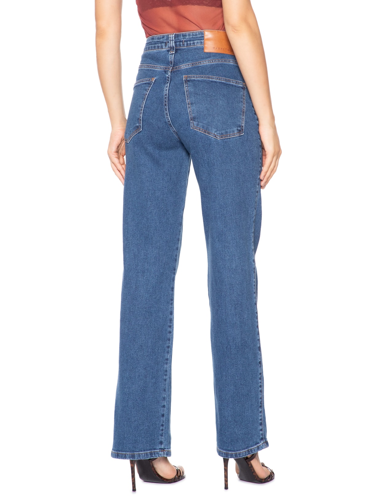 Calça Feminina Reta Jeans Azul Market 33