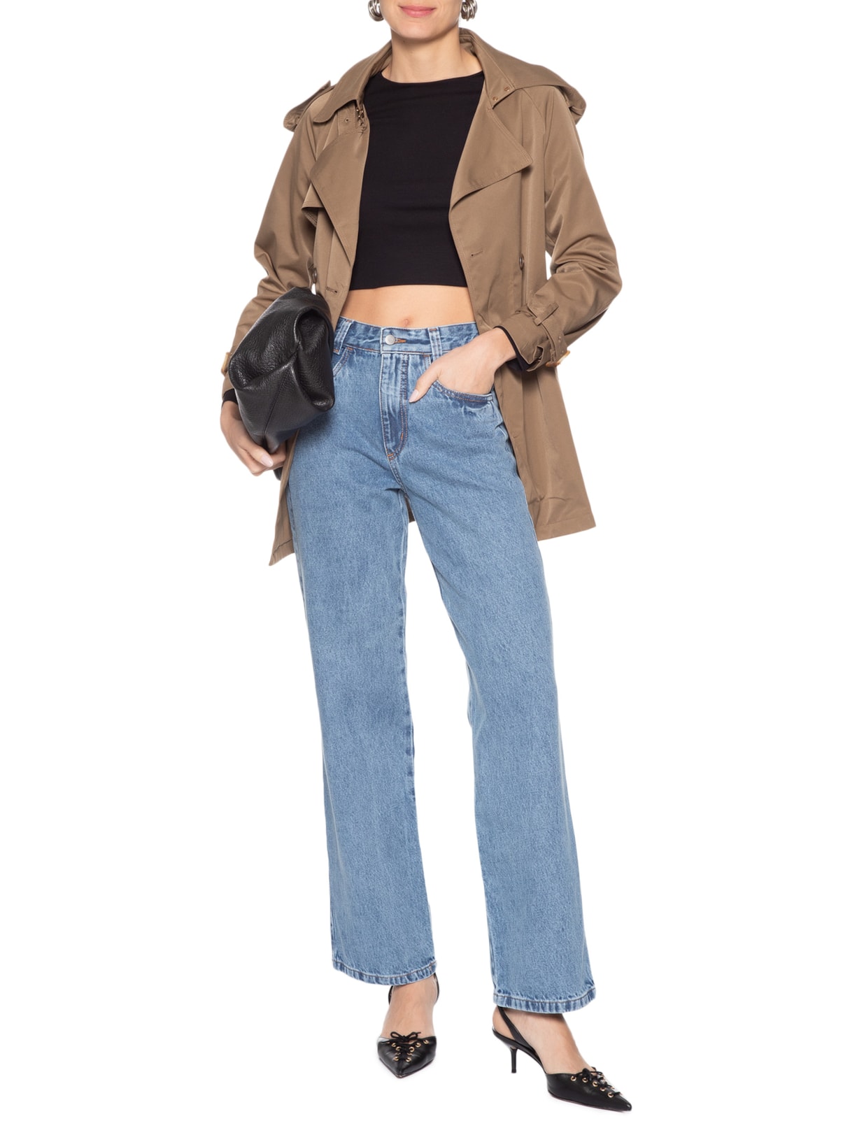 Calça Feminina Reta Jeans Azul Market 33