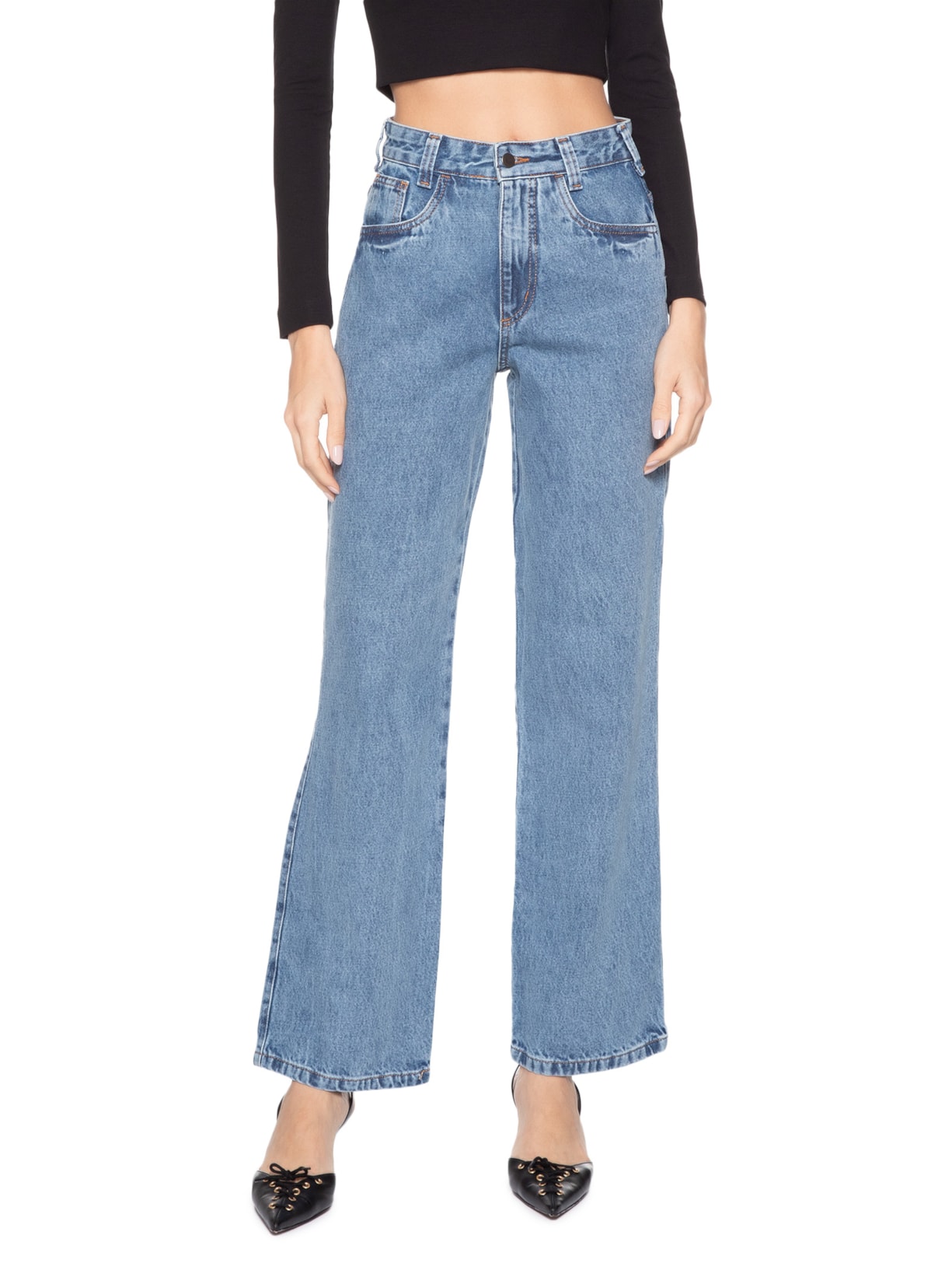 Calça Feminina Reta Jeans Azul Market 33