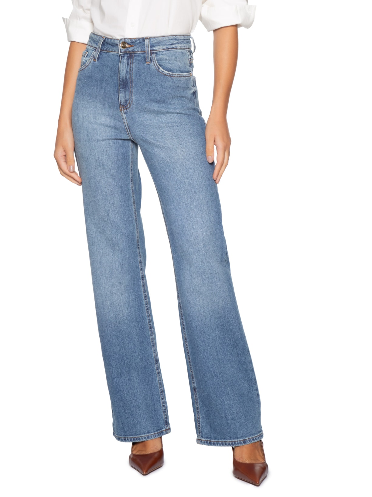 Calça Feminina Reta Jeans  Azul '2Essential