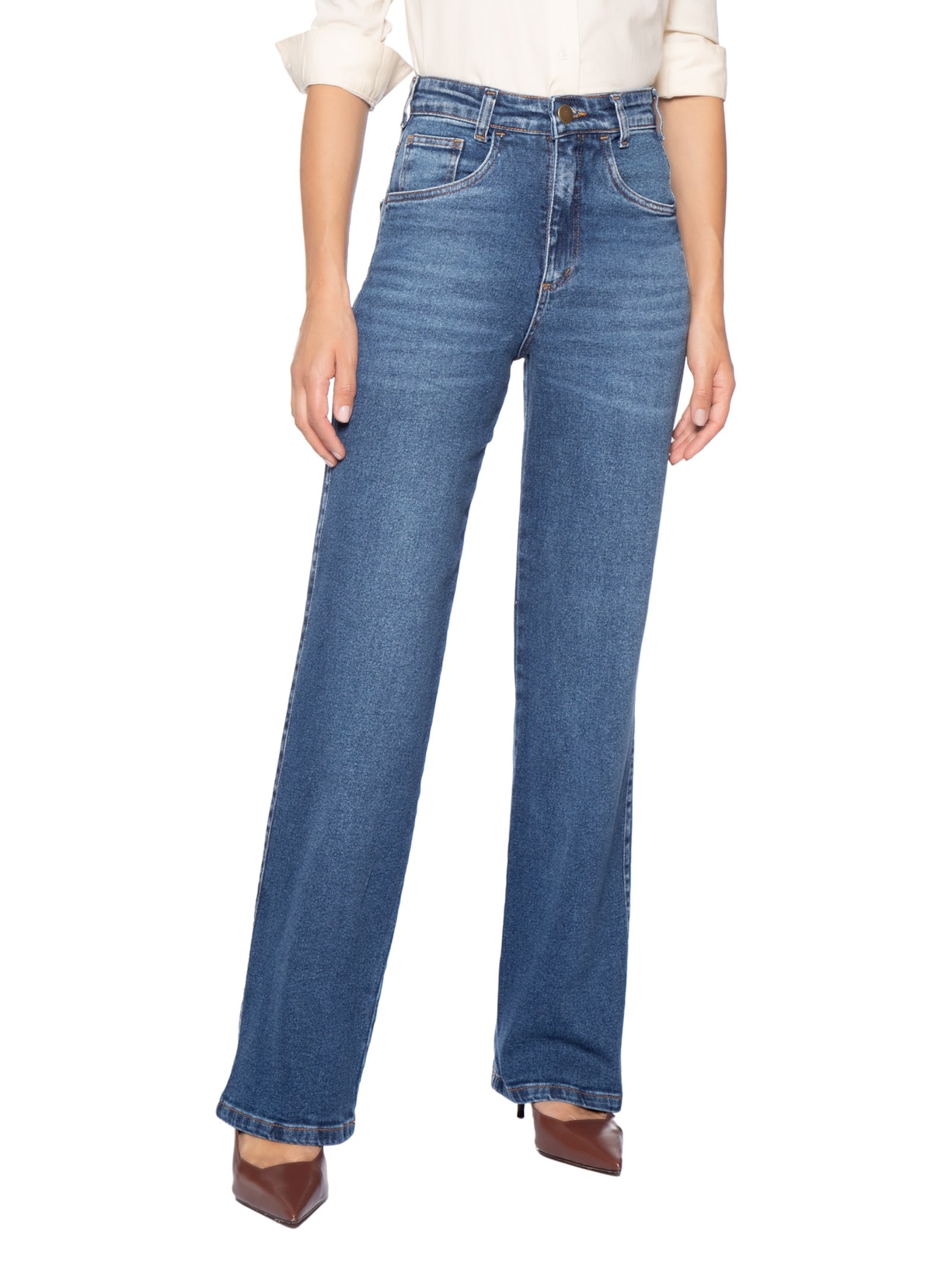 Calça Feminina Reta Jeans Azul '2Essential