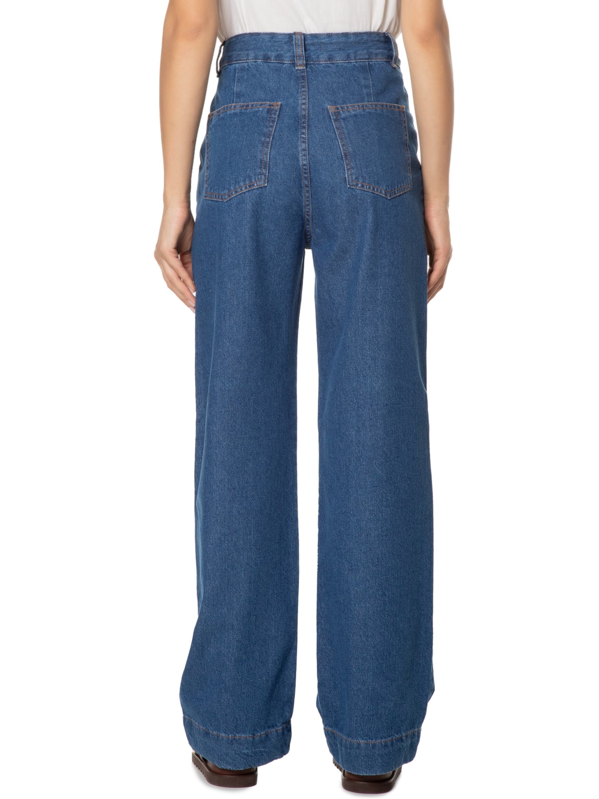 Calça Feminina Reta Jeans Com Pregas Azul '2Essential