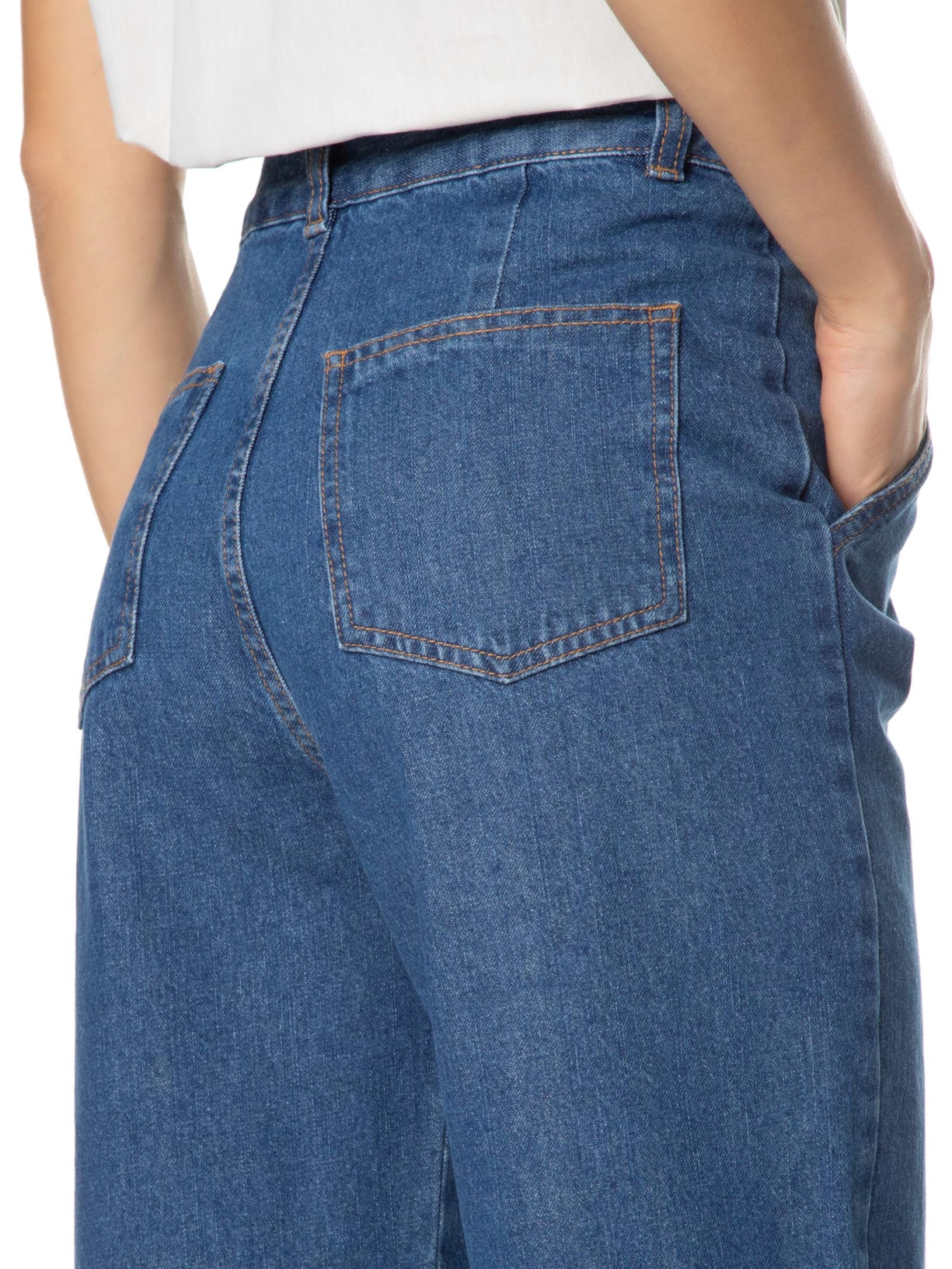 Calça Feminina Reta Jeans Com Pregas Azul '2Essential