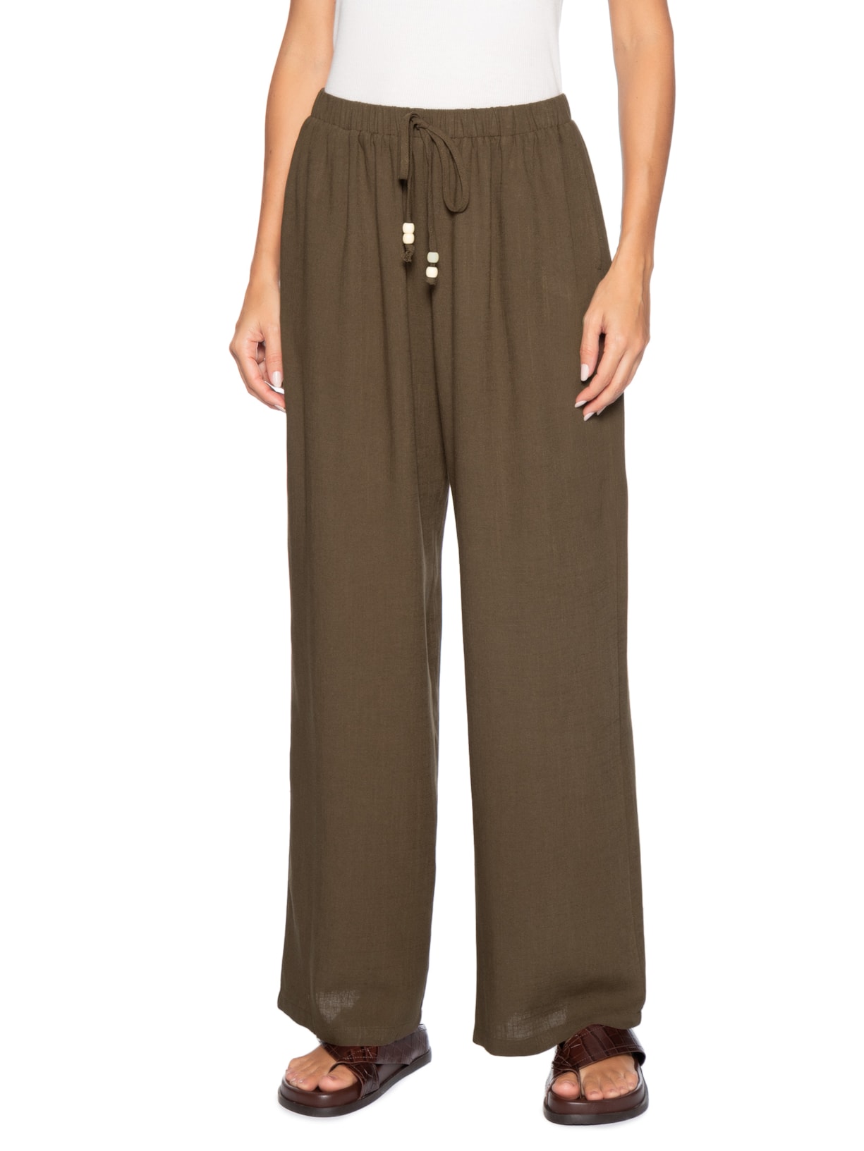 Calça Feminina Reta Leve Marrom Basiq