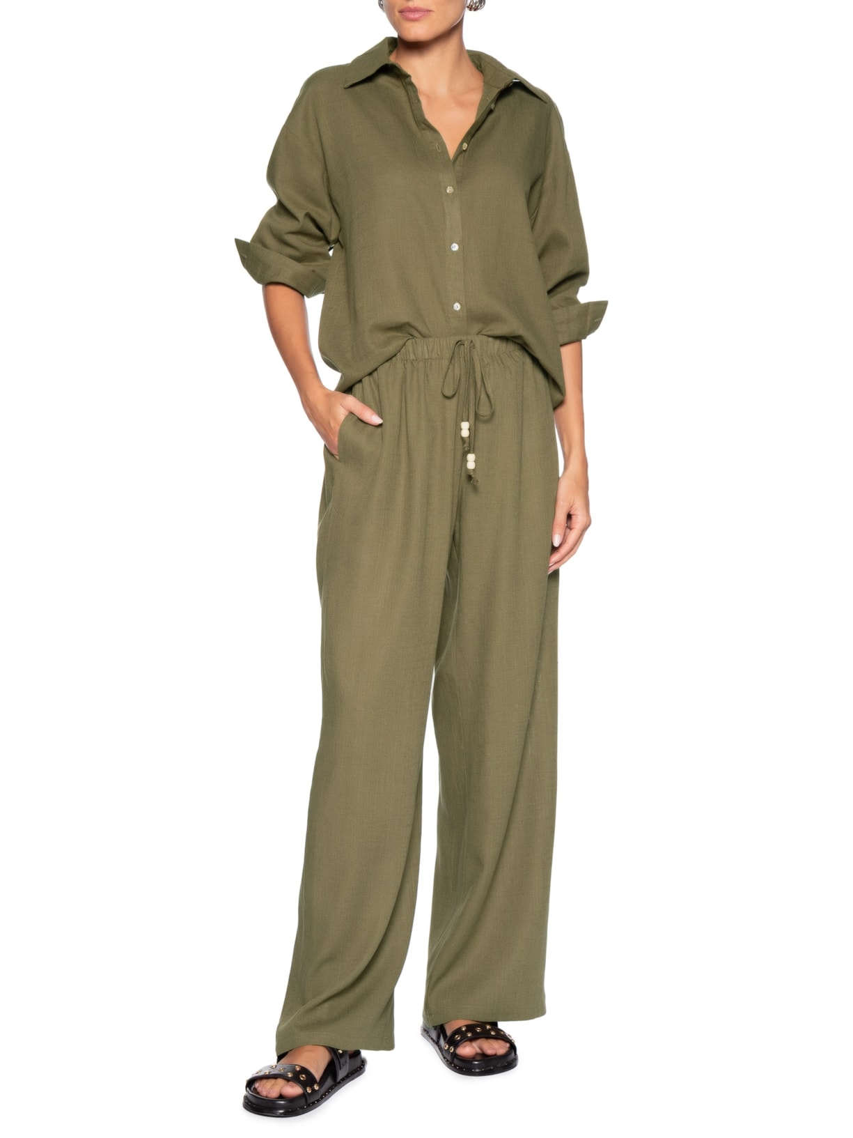 Calça Feminina Reta Leve Verde Basiq