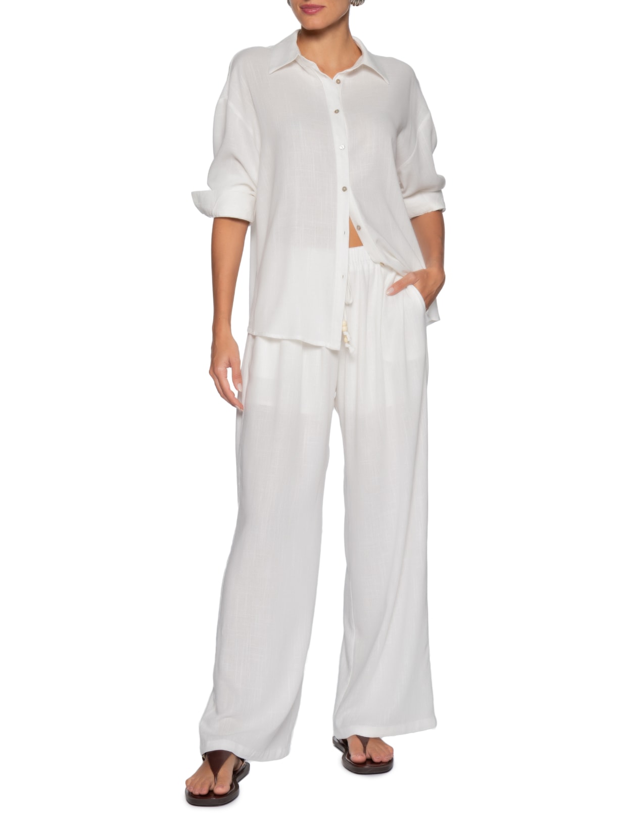 Calça Feminina Reta Leve – Branco Basiq