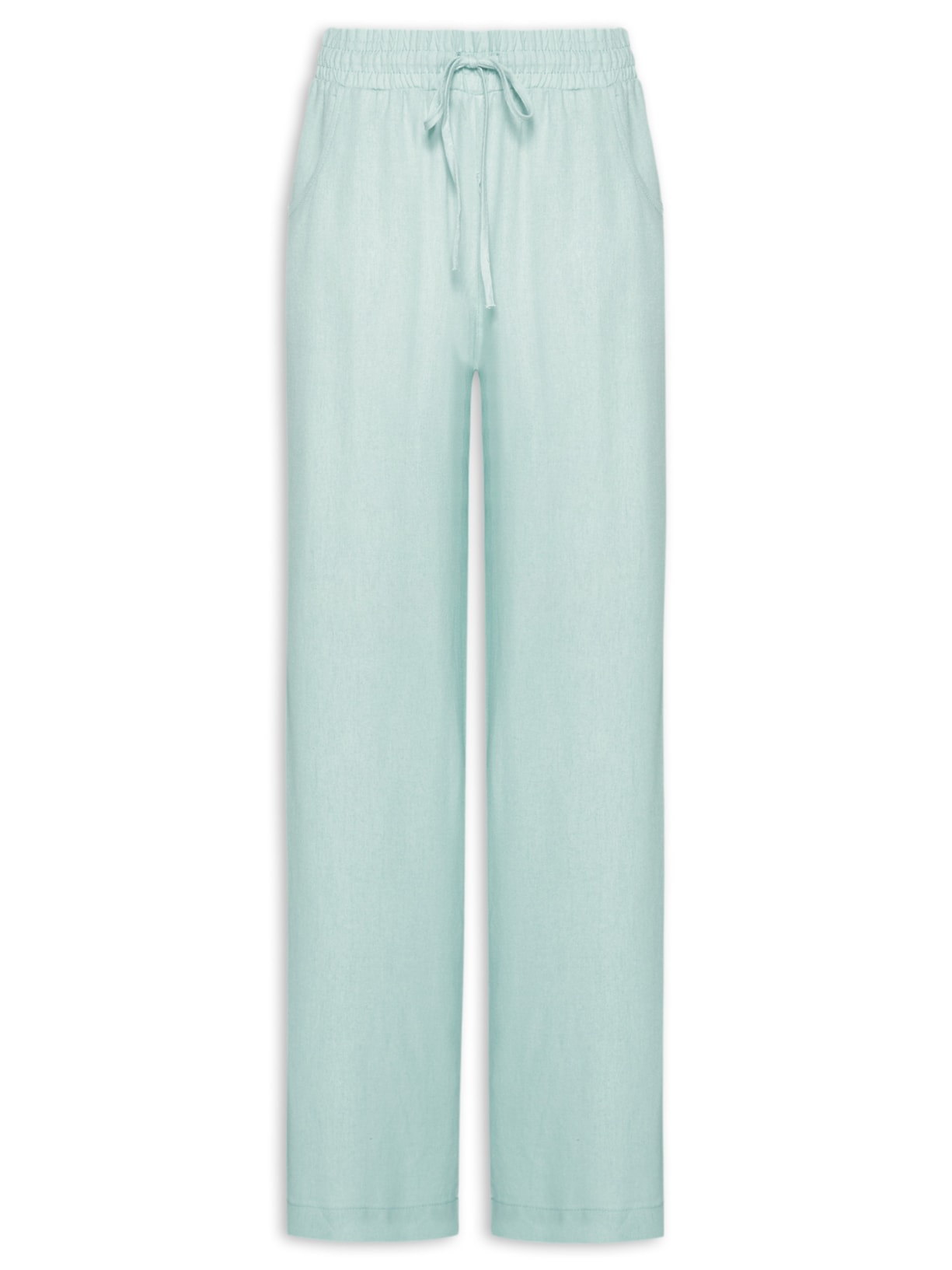 Calça Feminina Reta linho Com Bolsos Azul Basiq