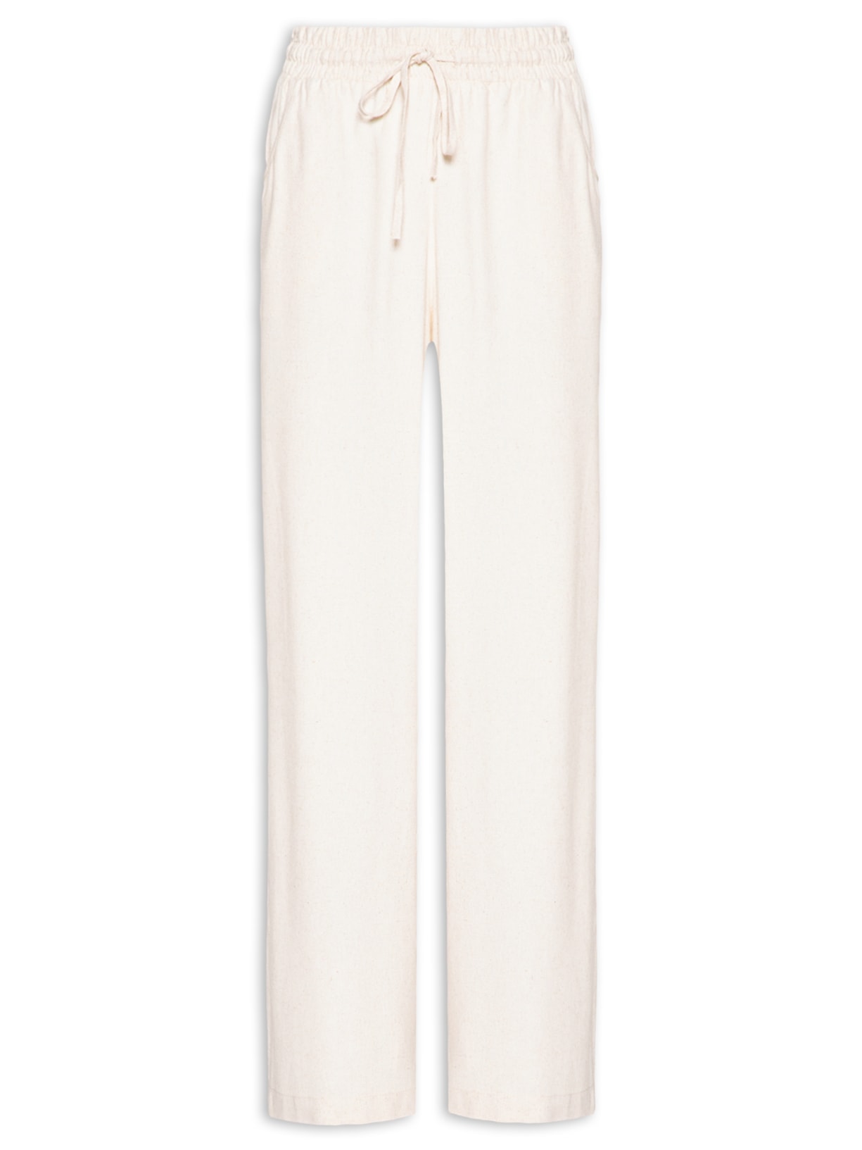 Calça Feminina Reta linho Com Bolsos Off White Basiq