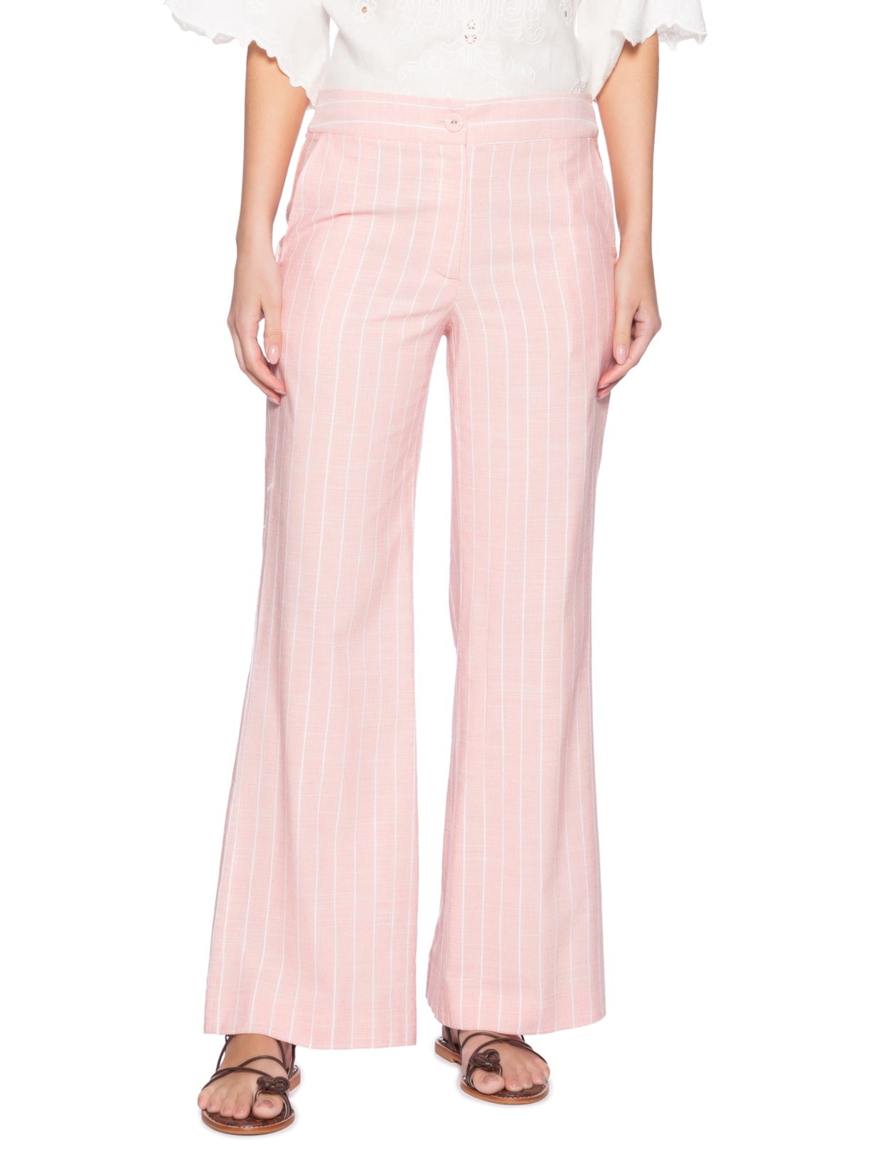 Calça Feminina Reta Listra Tamara Rosa Maria Filó