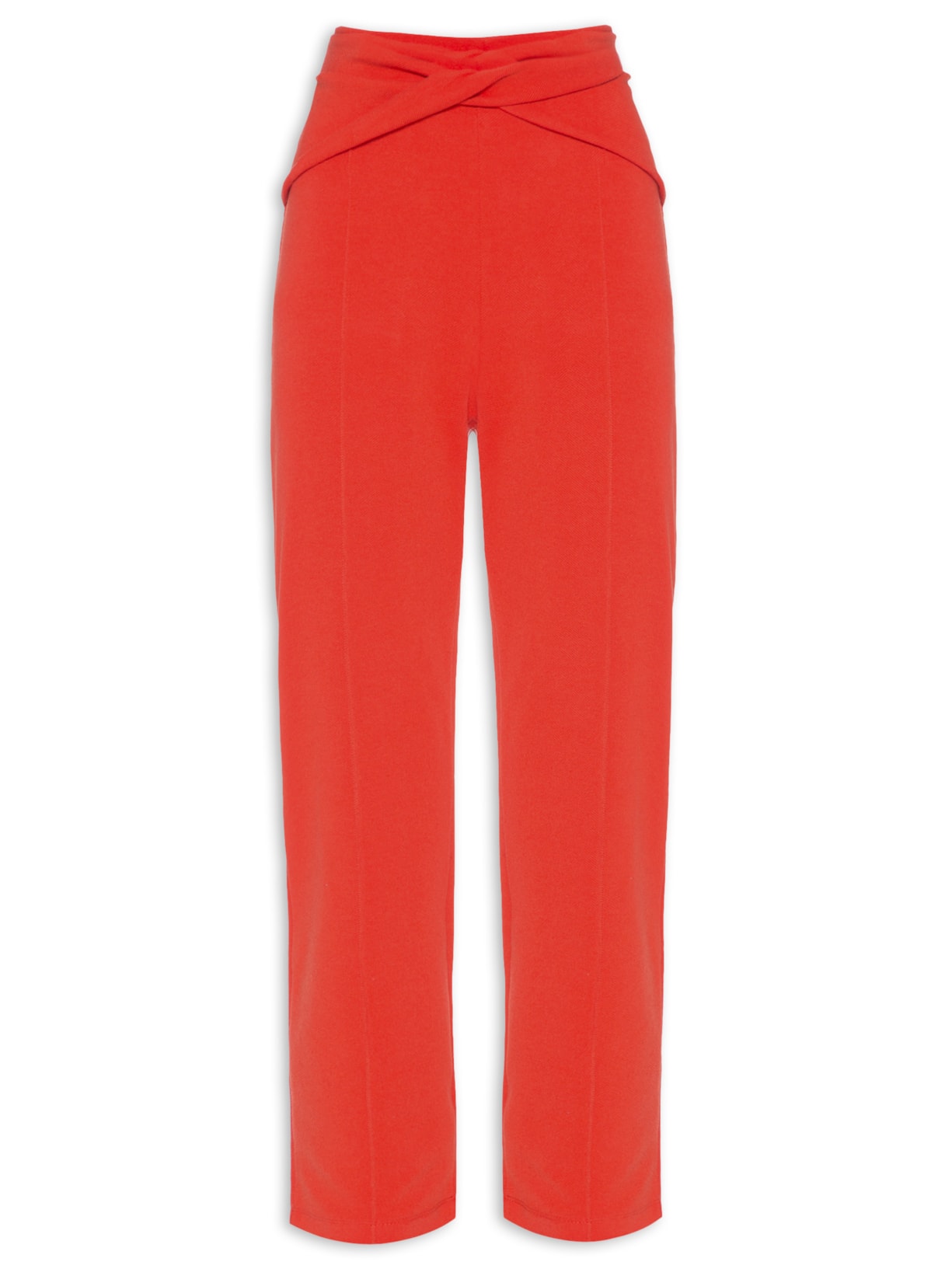 Calça Feminina Reta Malha Com Cintura Alta - Laranja