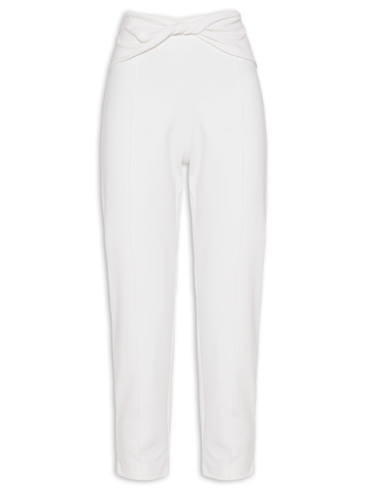 Calça Feminina Reta Malha Com Cintura Alta - Off White
