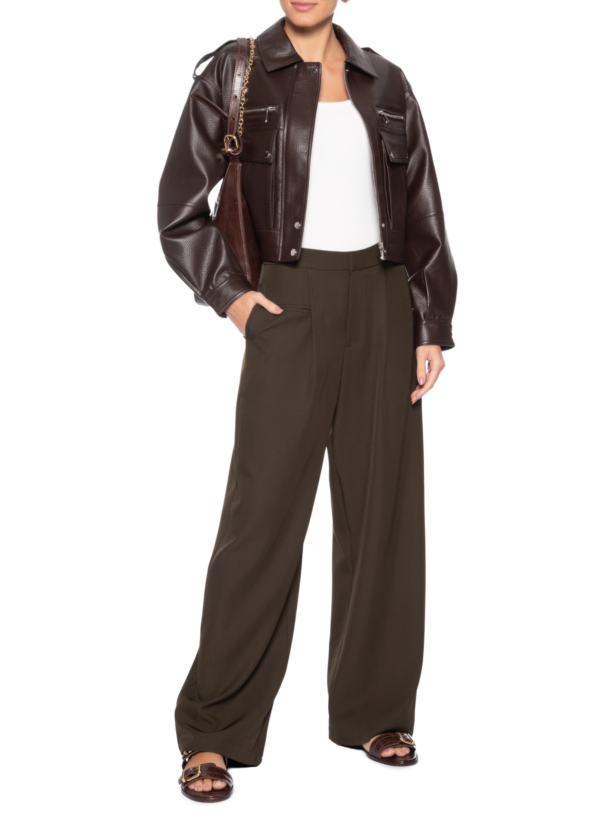Calça Feminina Reta Marrom Market 33