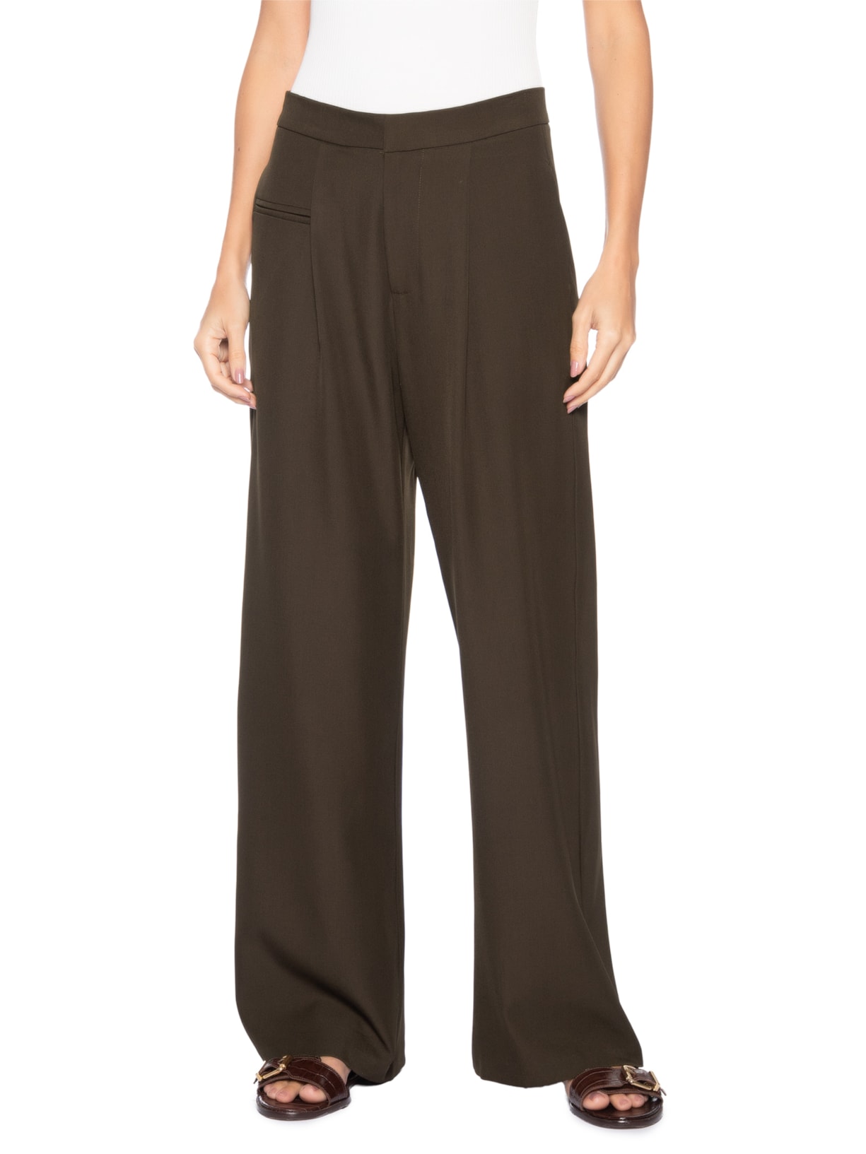 Calça Feminina Reta Marrom Market 33