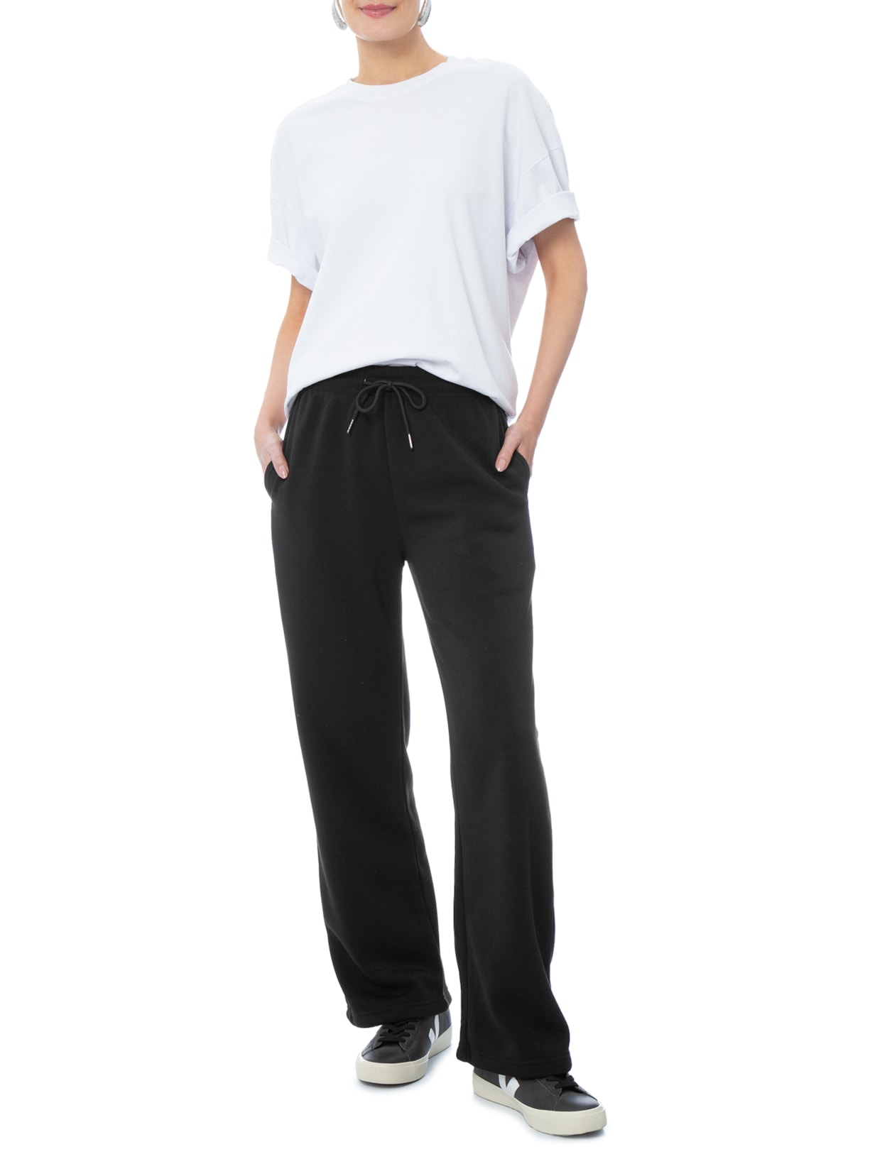 Calça Feminina Reta Moletom Preto Basiq