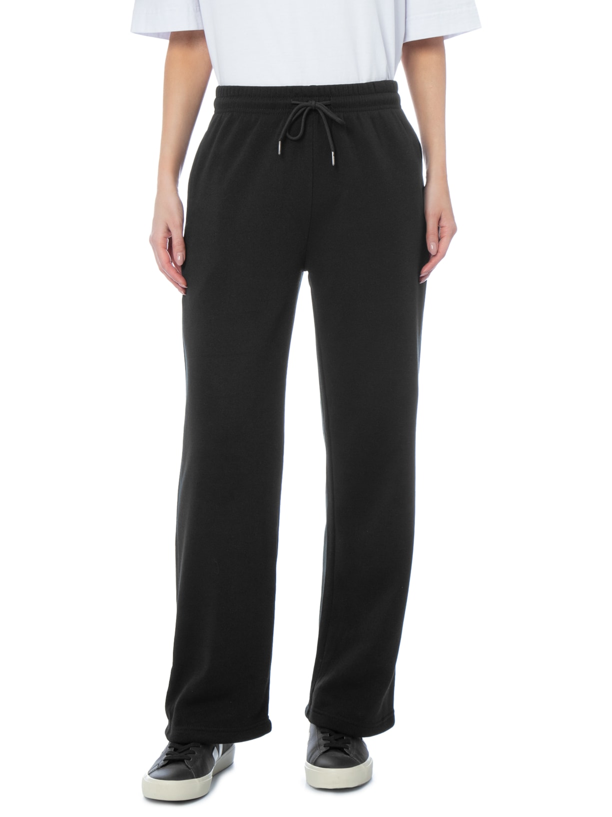 Calça Feminina Reta Moletom Preto Basiq