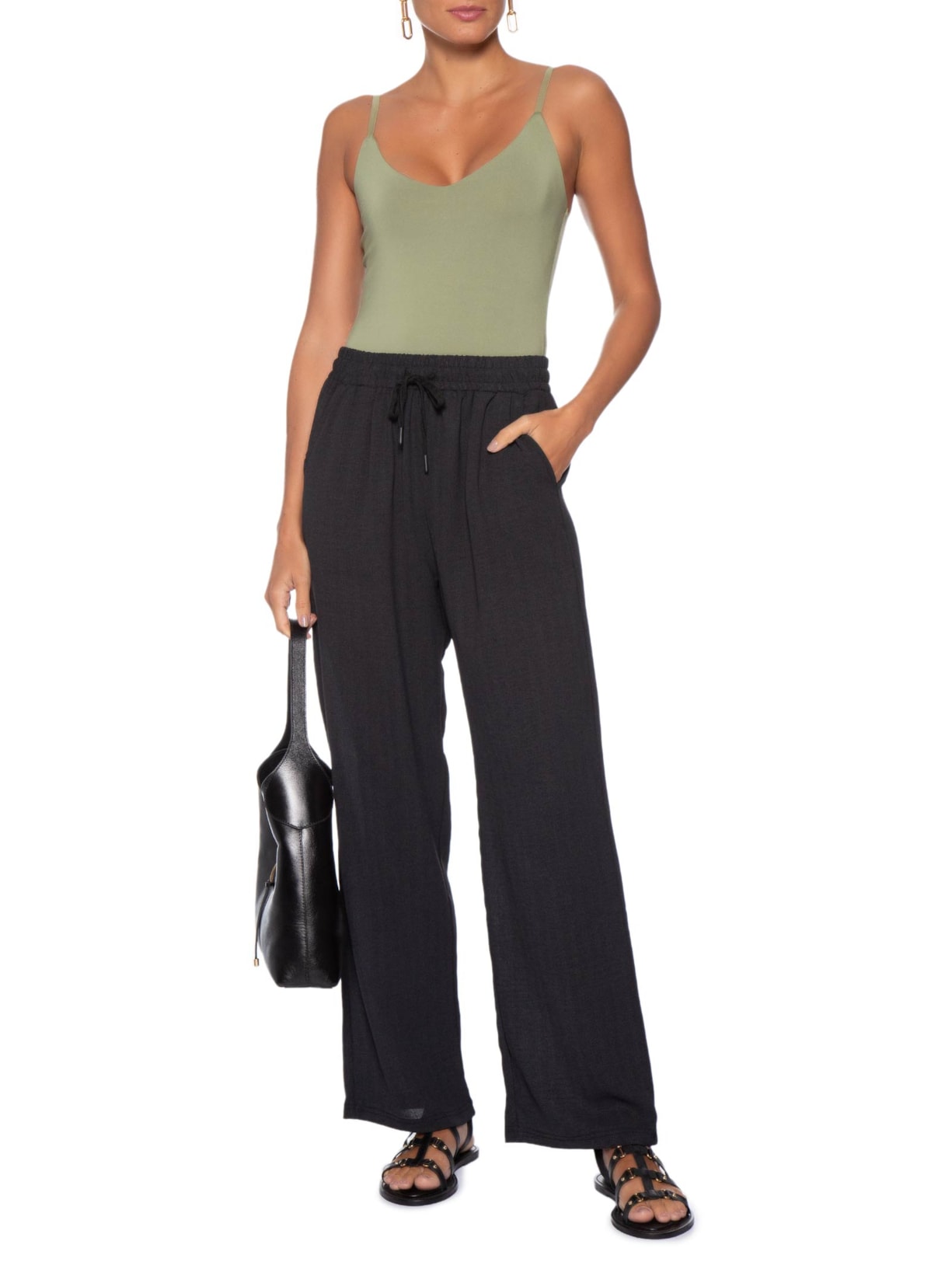 Calça Feminina Reta Padronagem Preto Basiq