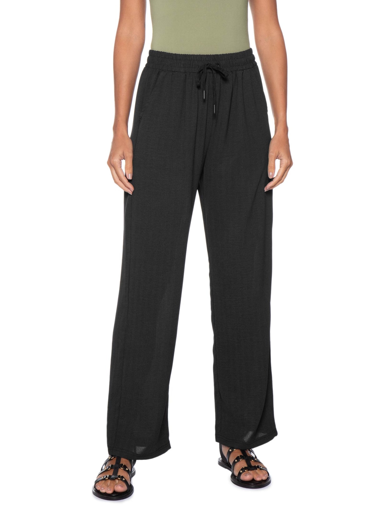 Calça Feminina Reta Padronagem Preto Basiq