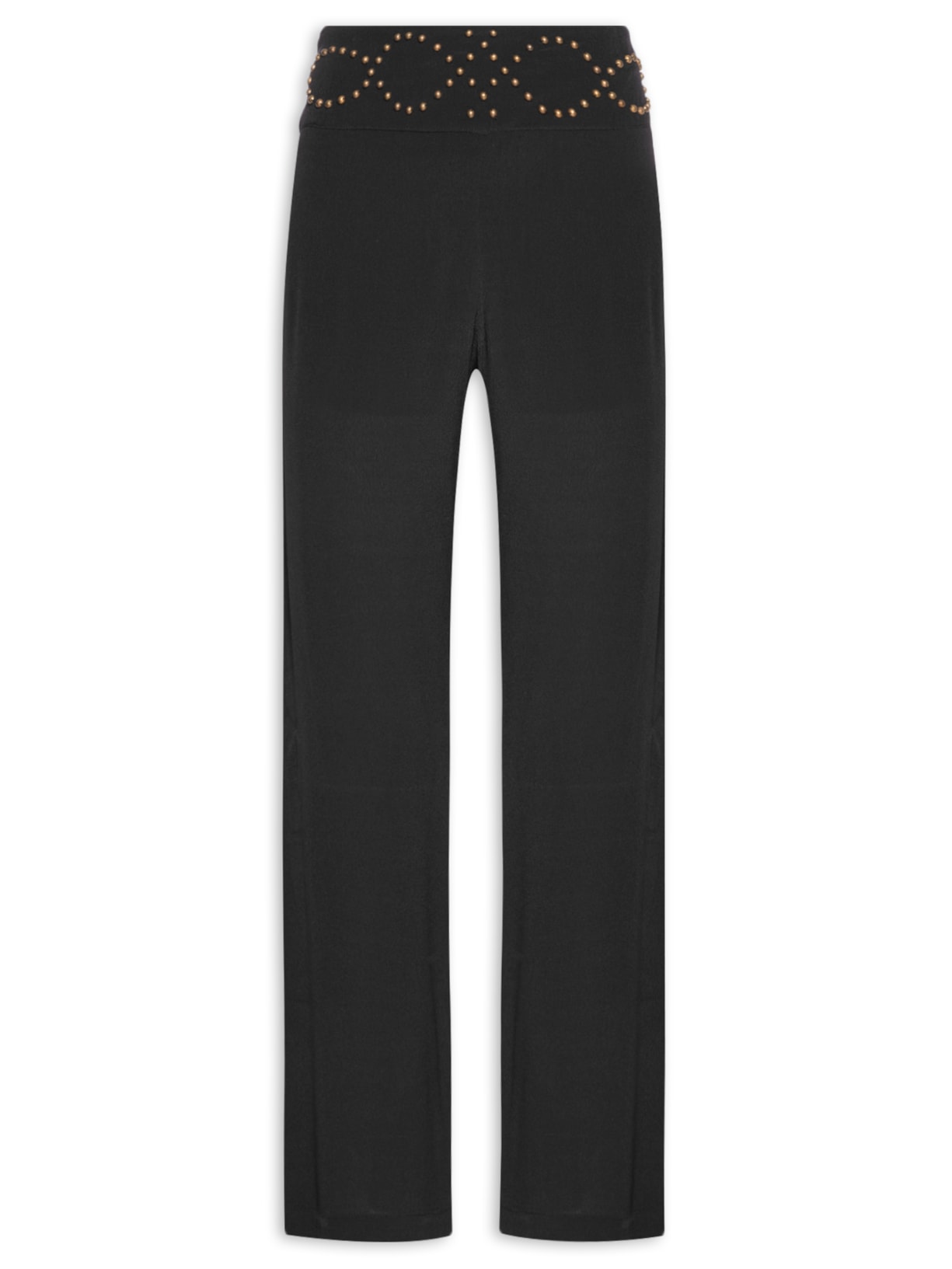 Calça Feminina Reta Pala Bordado Tachas - Preto