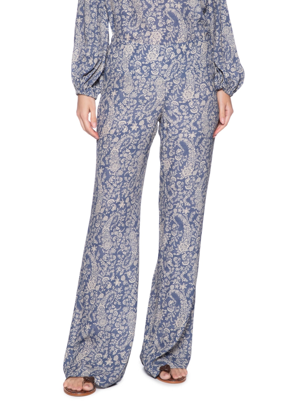 Calça Feminina Reta Pala Estampa Maze Azul Maria Filó