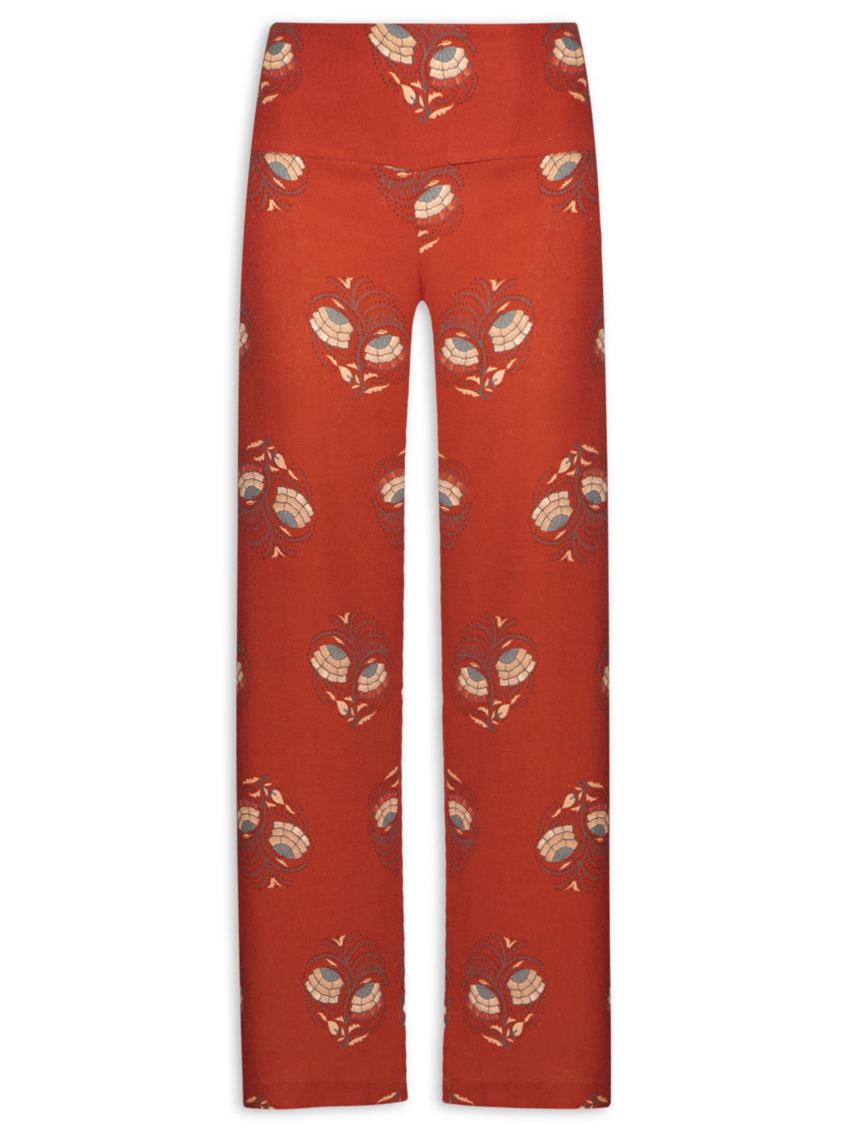 Calça Feminina Reta Pala Estampa Ramo - Vermelho