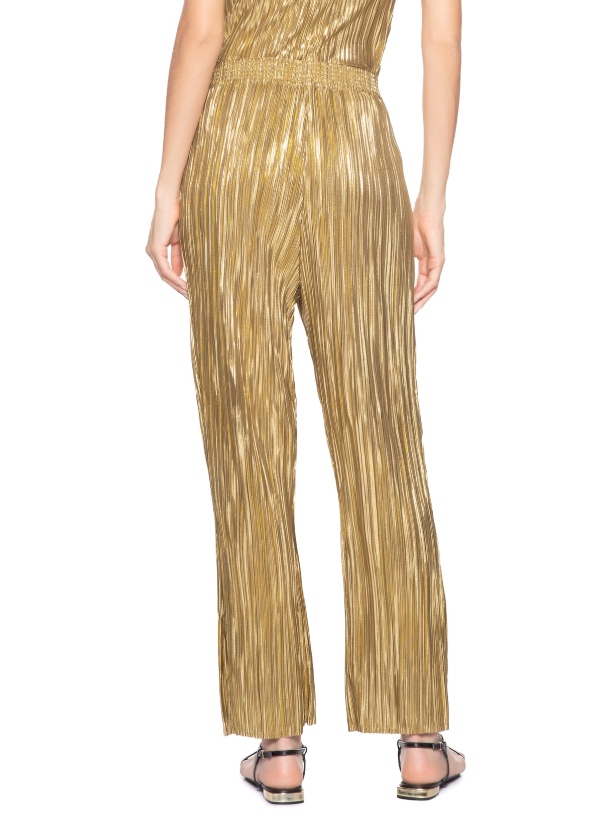 Calça Feminina Reta Plissê Gold Dourado Osklen