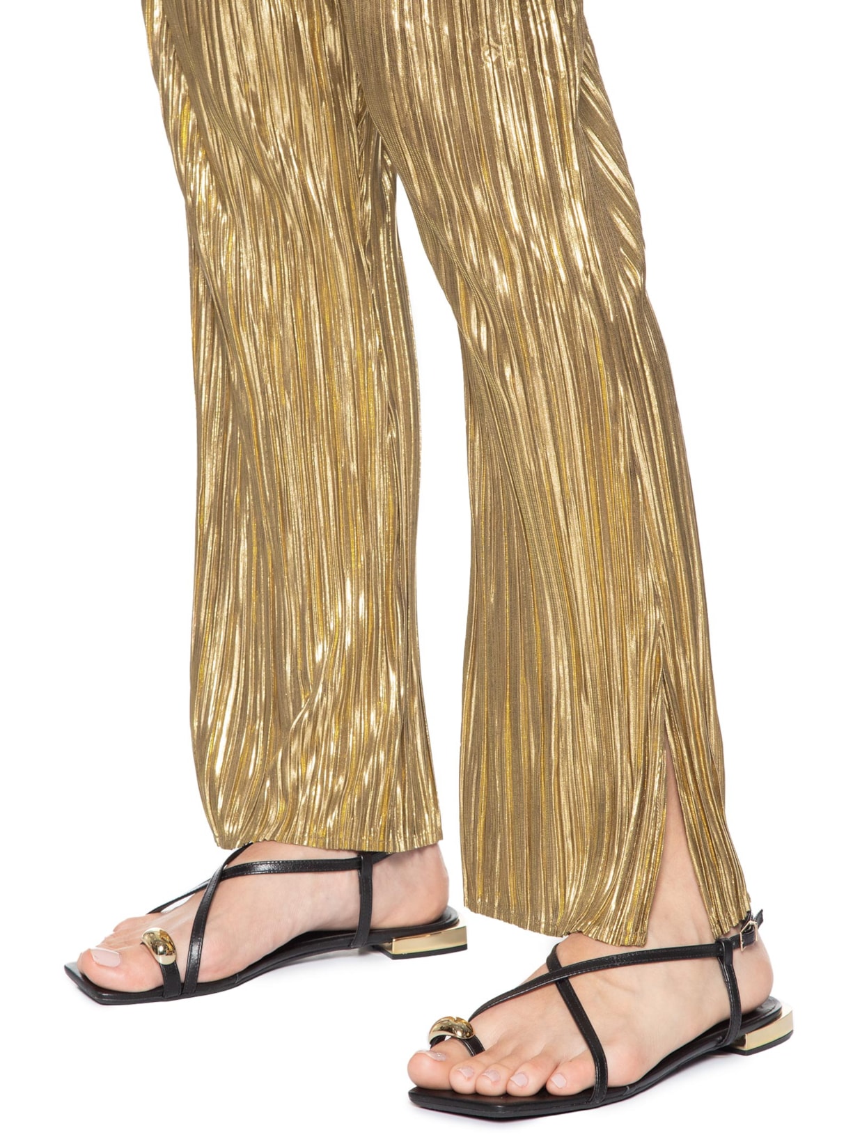 Calça Feminina Reta Plissê Gold Dourado Osklen