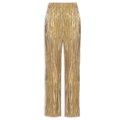 Calça Feminina Reta Plissê Gold - Dourado