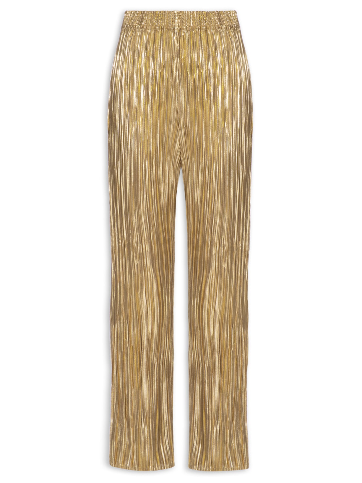 Calça Feminina Reta Plissê Gold - Dourado