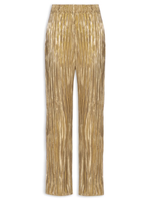 Calça Feminina Reta Plissê Gold - Dourado