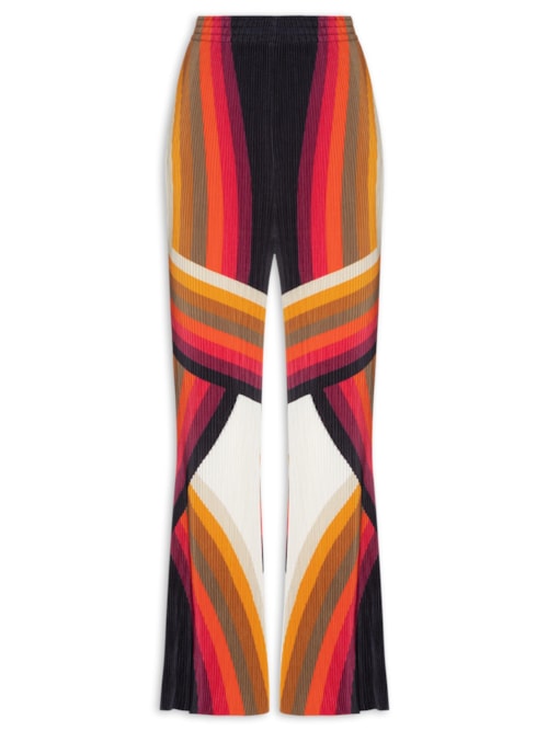 Calça Feminina Reta Plisse Onda - Laranja