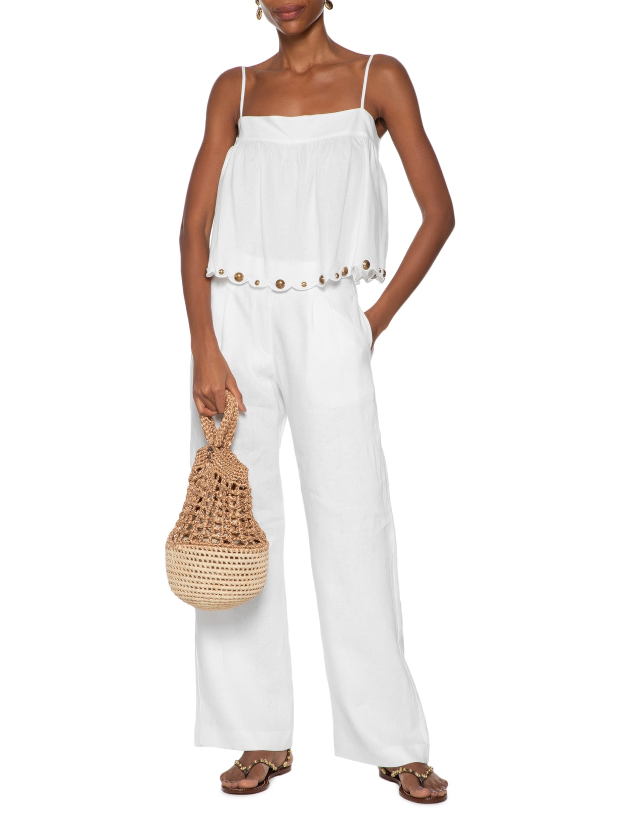 Calça Feminina Reta Pregas Branco Maria Filó