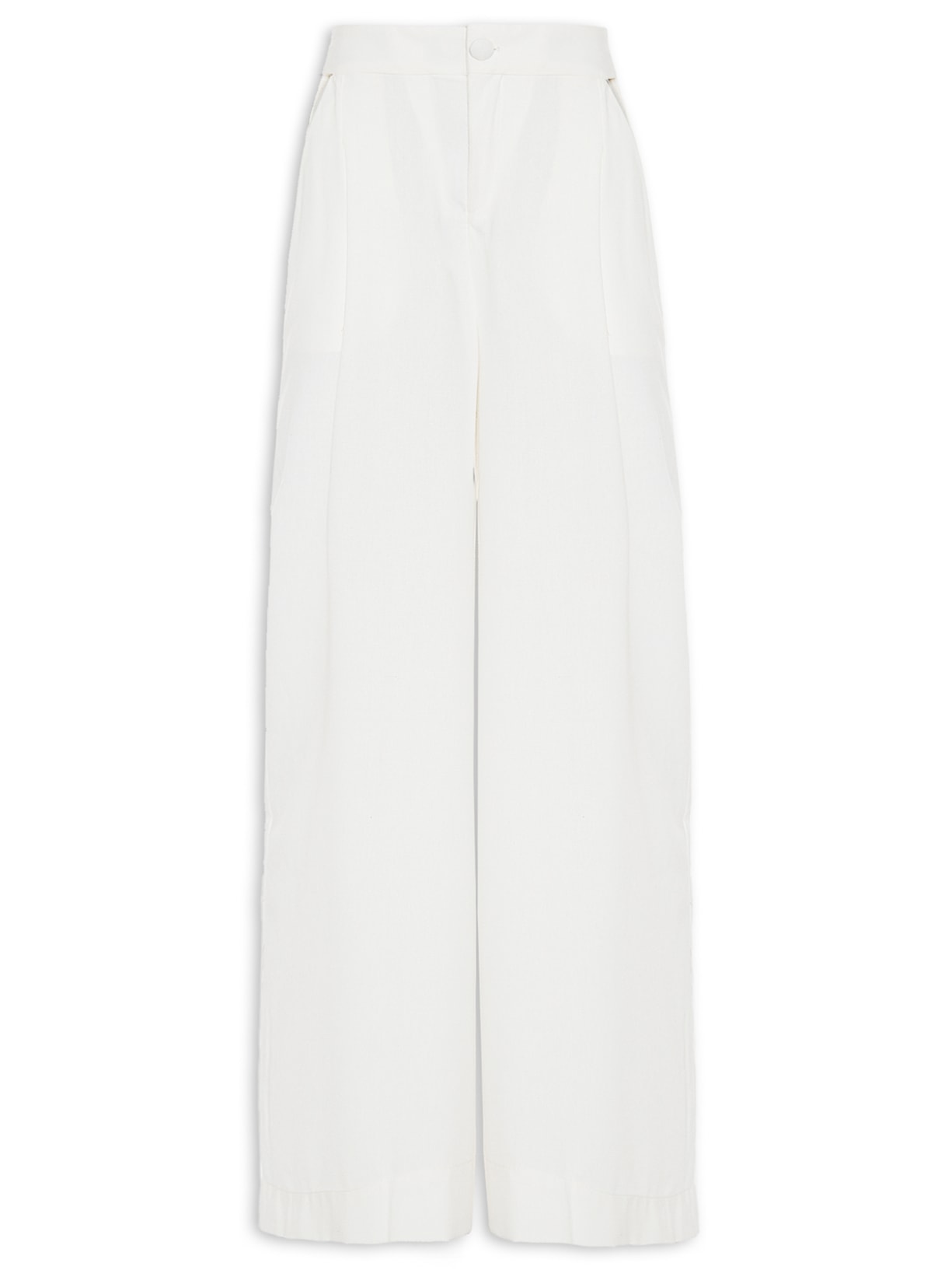 Calça Feminina Reta Pregas Frente - Off White